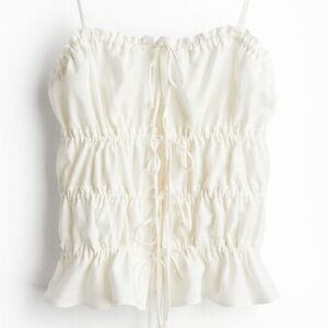 NWOT XS H&M Divided Linen Drawstring Tie Top